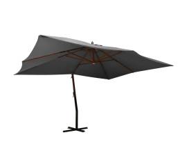 Umbrelă suspendată cu stâlp din lemn, antracit, 400x300 cm