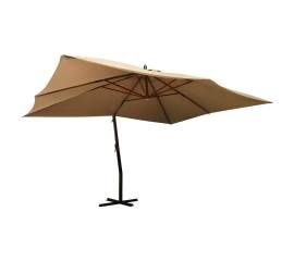 Umbrelă suspendată cu stâlp din lemn, gri taupe, 400x300 cm