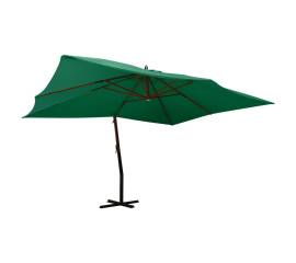 Umbrelă suspendată cu stâlp din lemn, verde, 400x300 cm