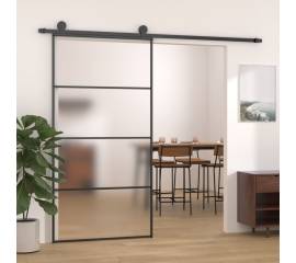 Ușă glisantă, negru, 102,5x205 cm, sticlă mată esg și aluminiu