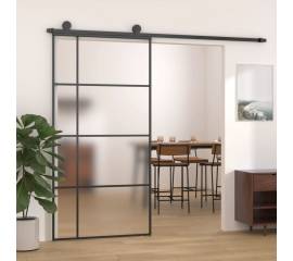 Ușă glisantă ,negru, 102,5x205 cm, sticlă mată esg și aluminiu