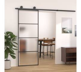 Ușă glisantă, negru, 76x205 cm, sticlă mată esg și aluminiu