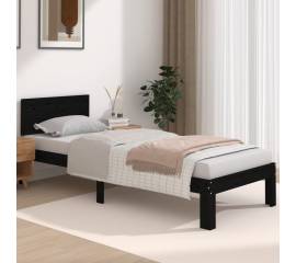 Cadru de pat mic single 2ft6,negru, 75x190 cm, lemn masiv