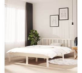 Cadru de pat dublu 4ft6, alb, 135x190 cm, lemn masiv