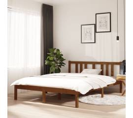 Cadru de pat dublu 4ft6, maro miere, 135x190 cm, lemn masiv