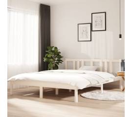 Cadru de pat king size 5ft, alb, 150x200 cm, lemn masiv