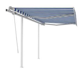 Copertină retractabilă manual cu stâlpi albastru/alb 3,5x2,5 m