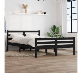 Cadru de pat king size 5ft, 150x200 cm, negru, lemn masiv