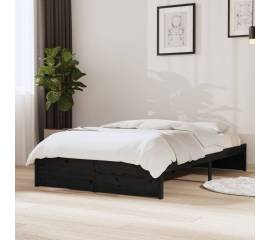 Cadru de pat small double 4ft, negru, 120x190 cm, lemn masiv