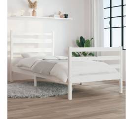 Cadru de pat, 90x200 cm, lemn masiv de pin, alb