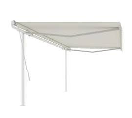 Copertină retractabilă manual, cu stâlpi, crem, 5x3 m