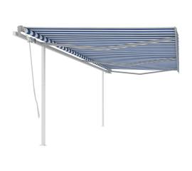 Copertină retractabilă manual cu stâlpi, albastru/alb, 6x3 m