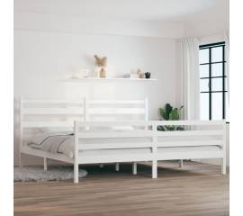 Cadru de pat, 200x200 cm, lemn masiv de pin, alb
