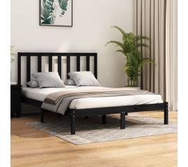 Cadru de pat dublu 4ft6, negru, 135x190 cm, lemn masiv pin