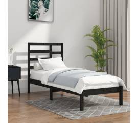 Cadru de pat small single 2ft6, negru, 75x190 cm, lemn masiv