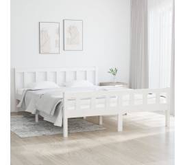 Cadru de pat king size 5ft, alb, 150x200 cm, lemn masiv