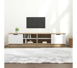 Comodă tv,2 buc.,alb&stejar sonoma,80x35x36,5 cm,lemn prelucrat