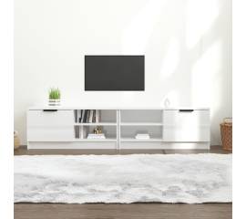 Comodă tv,2 buc., alb extralucios,80x35x36,5 cm, lemn prelucrat
