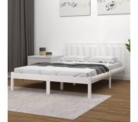 Cadru de pat small double 4ft, alb, 120x190 cm, lemn masiv pin