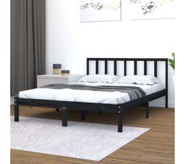 Cadru de pat small double 4ft negru 120x190 cm lemn masiv pin