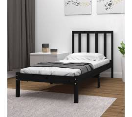 Cadru de pat small single, negru, 75x190 cm lemn masiv de pin
