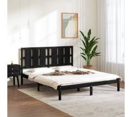 Cadru de pat king size 5ft, negru, 150x200 cm, lemn masiv