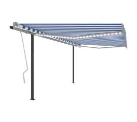 Copertină retractabilă manual, cu led, albastru & alb 4,5x3,5 m