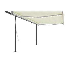 Copertină retractabilă manual, cu led, crem, 5x3 m