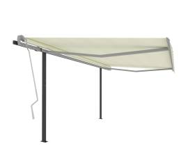 Copertină retractabilă manual, cu stâlpi, crem, 4x3,5 m