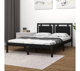 Cadru pat small double 4ft, negru, 120x190 cm, lemn masiv