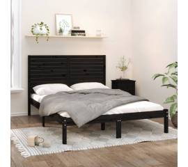 Cadru pat king size 5ft, negru, 150x200 cm, lemn masiv