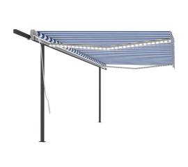 Copertină retractabilă manual cu led, albastru și alb, 5x3,5 m