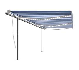 Copertină retractabilă manual cu led, albastru&alb, 6x3,5 m