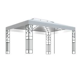 Pavilion cu acoperiș dublu & șiruri de lumini led, alb, 3x4 m