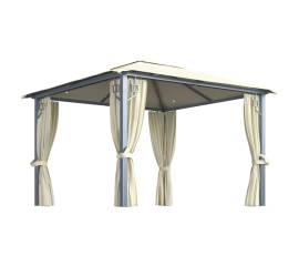 Pavilion cu perdele & șiruri lumini led, crem, 3x3 m, aluminiu