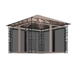 Pavilion cu plasă anti-țânțari&lumini led,gri taupe, 3x3x2,73 m