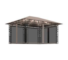 Pavilion cu plasă anti-țânțari&lumini led,gri taupe, 4x3x2,73 m