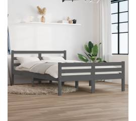 Cadru de pat mic double 4ft, gri, 120x190 cm, lemn masiv