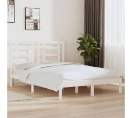 Cadru de pat dublu 4ft6, alb, 135x190 cm, lemn masiv pin