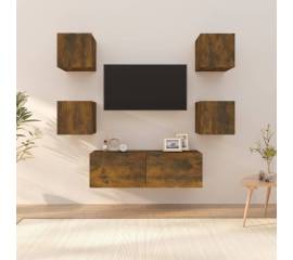 Set dulapuri tv de perete, stejar fumuriu, lemn prelucrat