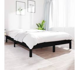Cadru de pat dublu 4ft6,negru, 135x190 cm, lemn masiv de pin