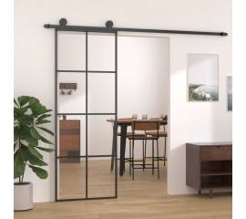 Ușă glisantă, negru, 76x205 cm, sticlă esg și aluminiu