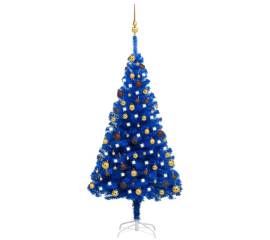Brad de crăciun artificial led-uri/globuri albastru 150 cm pvc