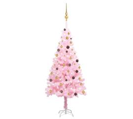 Set pom crăciun artificial cu led-uri&globuri roz 210 cm pvc