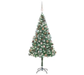 Brad de crăciun artificial cu led&globuri&conuri de pin, 180 cm