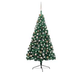 Brad de crăciun artificial jumătate led & globuri verde 180 cm