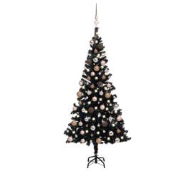 Brad de crăciun artificial led-uri/globuri negru 180 cm pvc