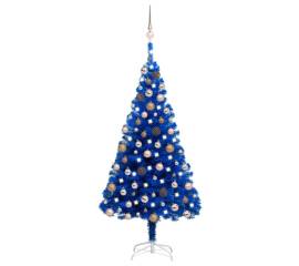 Set brad crăciun artificial led-uri/globuri albastru 180 cm pvc