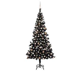 Set pom crăciun artificial led-uri&globuri, negru 240 cm pvc