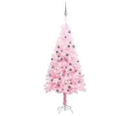 Brad de crăciun artificial cu led-uri/globuri roz 180 cm pvc